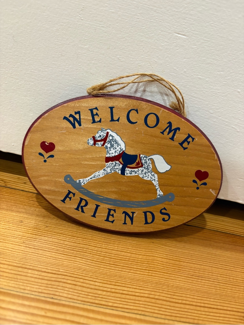 Rocking Horse Plaques by Paula Welcome Friends Wood Oval, Vintage Nursery Decor